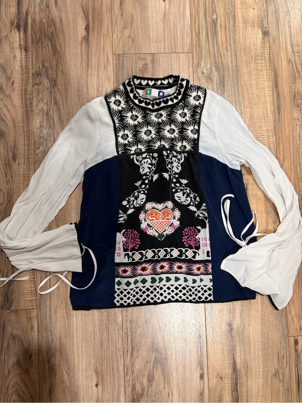MSGM Mixed-Print Long Sleeve Blouse
